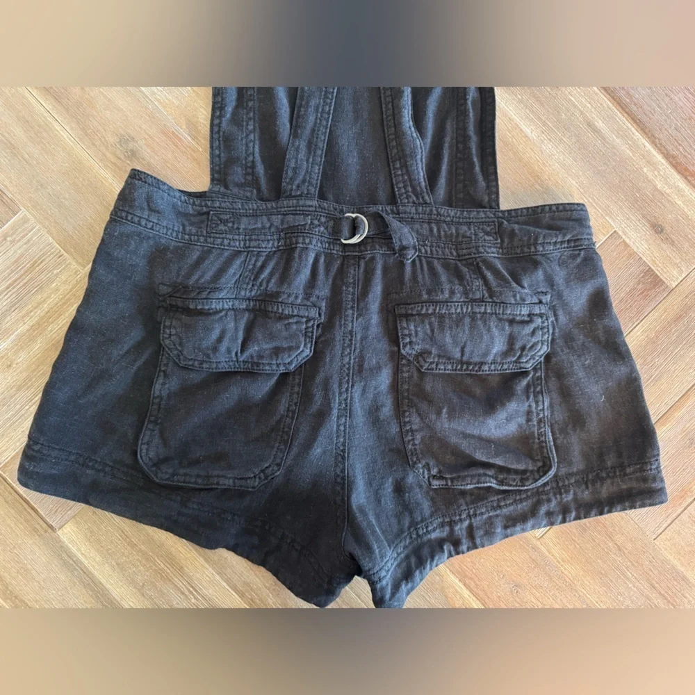 Free People Black Linen Short Overalls